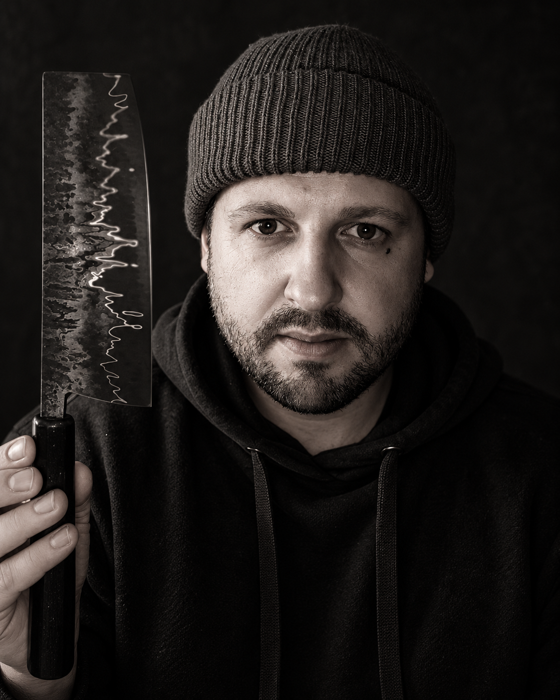 Martin Kaanbjerg holding one of his handmade kitchen knives