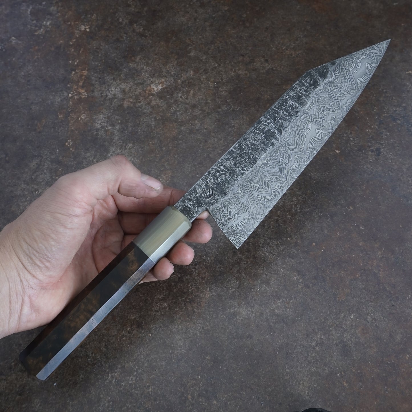 185MM Damascus Bunka With Saya