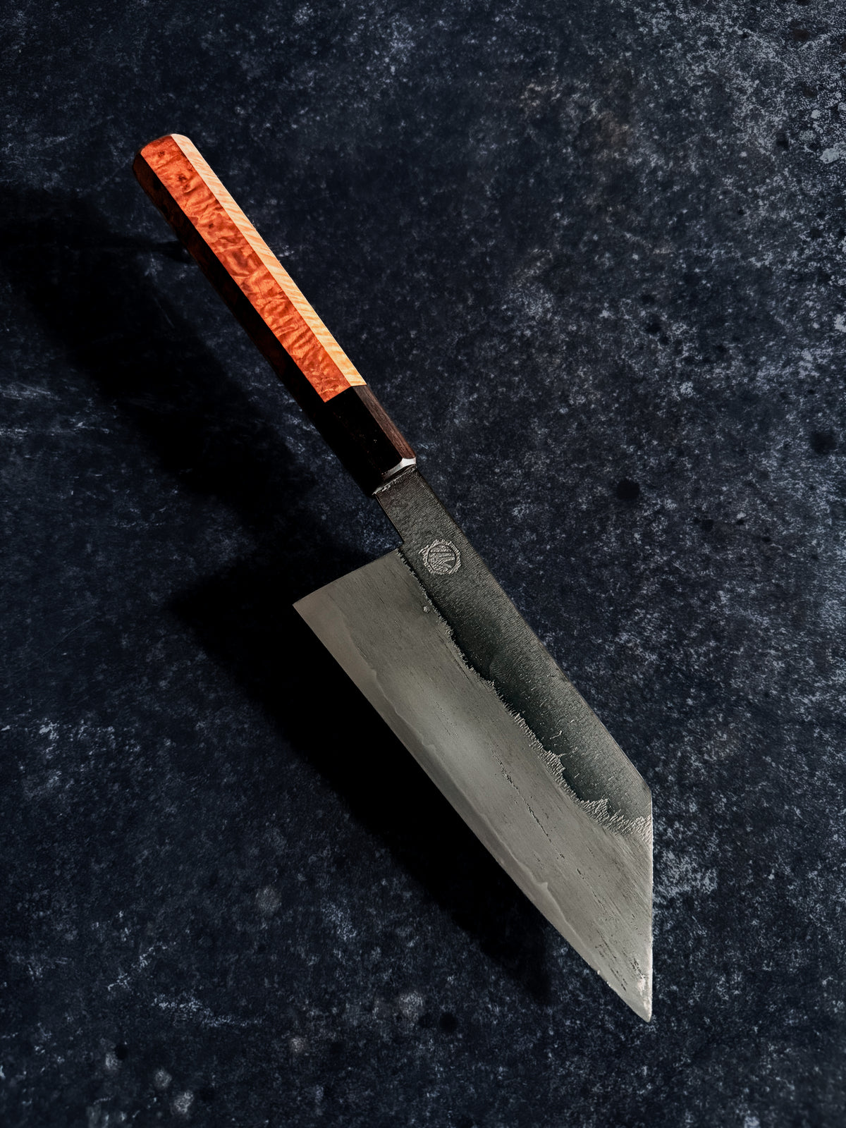 155 mm Wrought Iron San-Mai Bunka – O2 Core & Kurouchi Finish