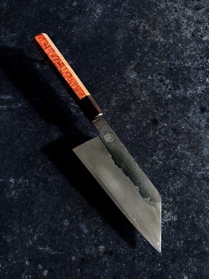 155 mm Wrought Iron San-Mai Bunka – O2 Core & Kurouchi Finish