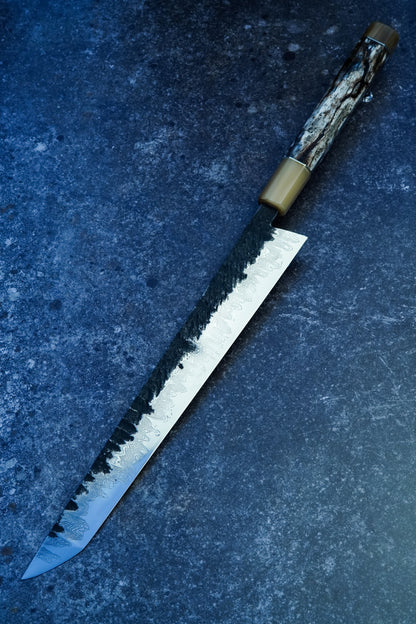 300 mm mirror-polished Damascus Sakimaru Sujihiki – view 2