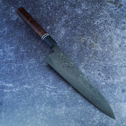 Handmade 230 mm Damascus Gyuto with Gidgee, mammoth and buffalo horn handle