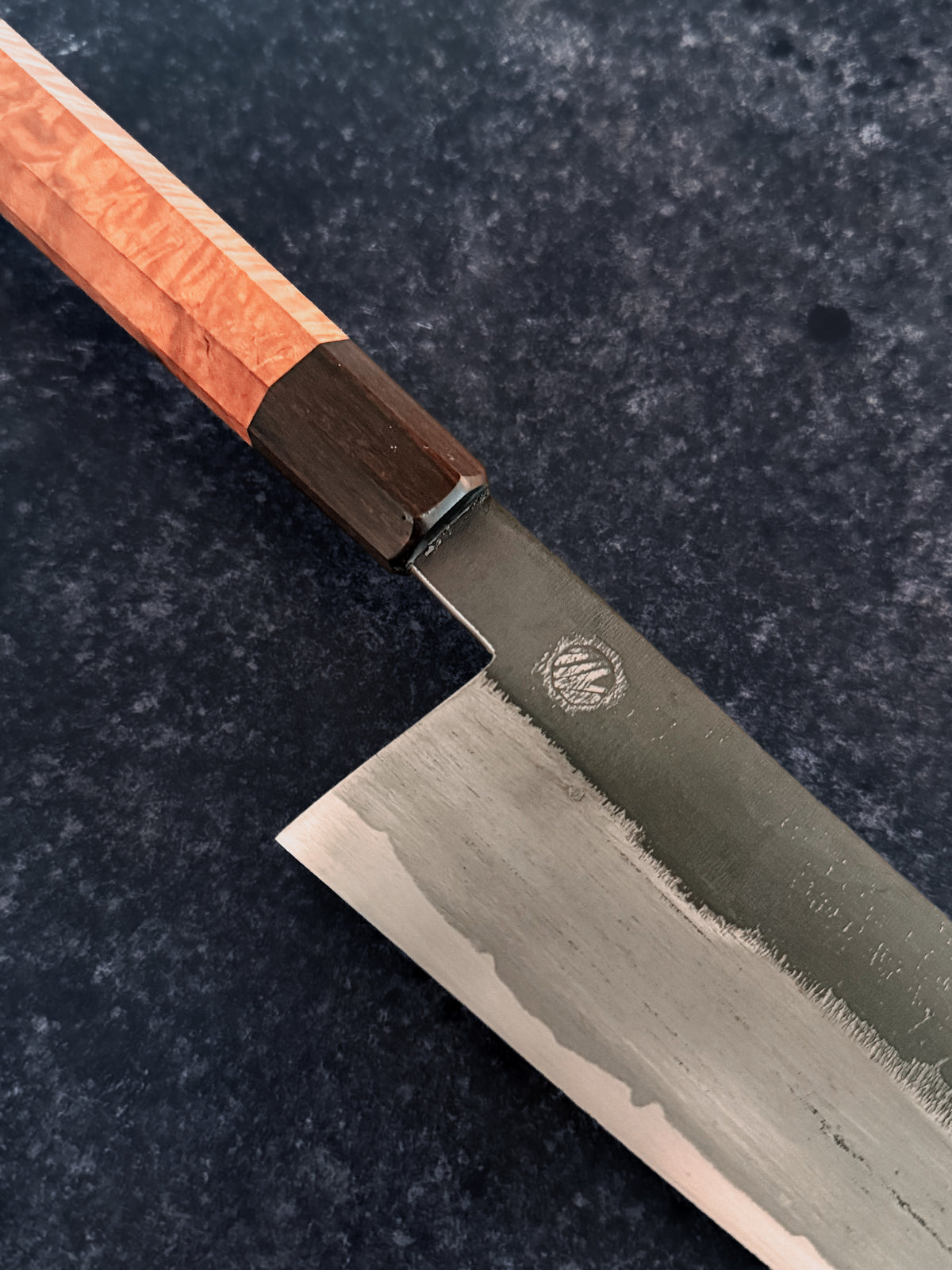 155 mm Wrought Iron San-Mai Bunka – O2 Core & Kurouchi Finish