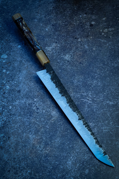 Handmade 300 mm Sakimaru Sujihiki with mirror-polished Damascus blade