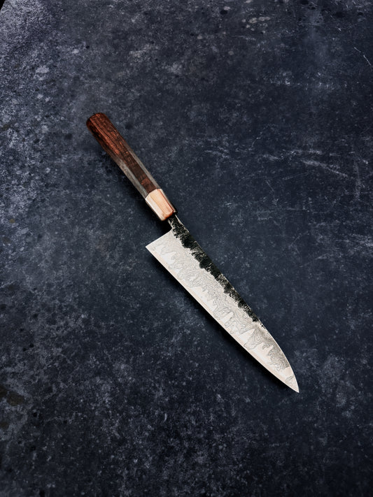 Handmade 190 mm C-grind Damascus Ko-Gyuto with ApexUltra core by MK-Knives, Denmark