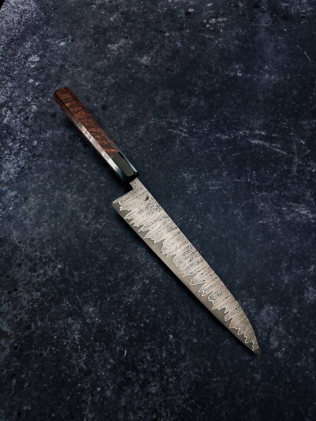 225 mm Damascus Gyuto – ApexUltra Core, Ringed Gidgee