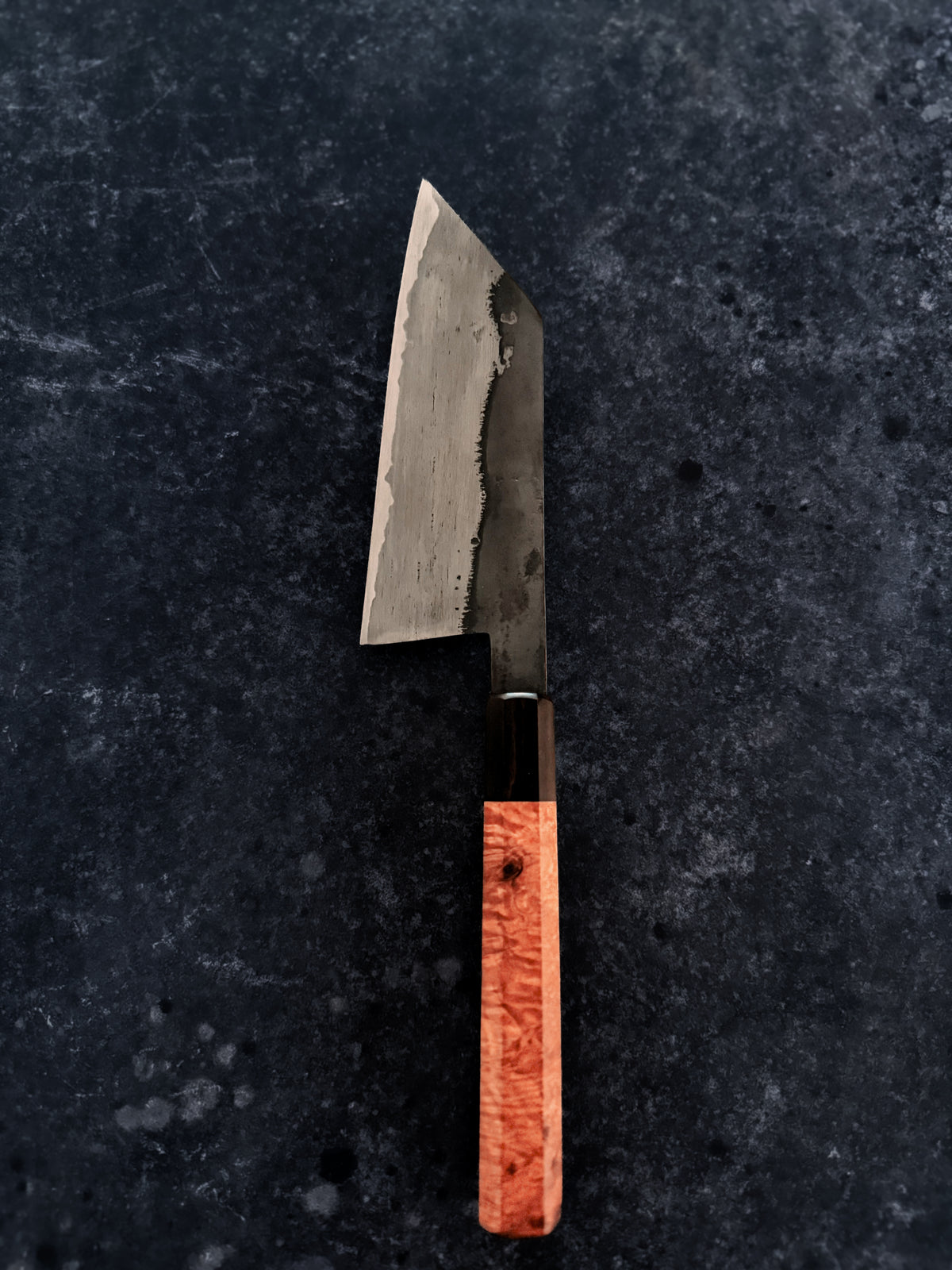 155 mm Wrought Iron San-Mai Bunka – O2 Core & Kurouchi Finish