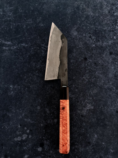 155 mm Wrought Iron San-Mai Bunka – O2 Core & Kurouchi Finish
