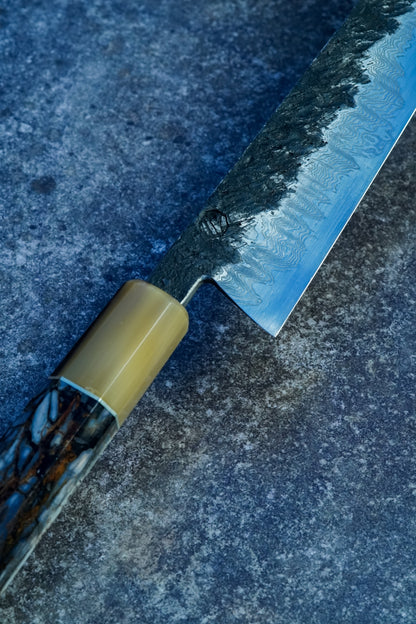 300 mm mirror-polished Damascus Sakimaru Sujihiki – view 7