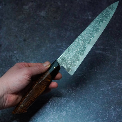 220 mm Damascus Gyuto with sculpted handle – view 7