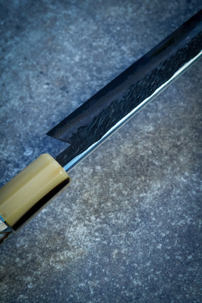 300 mm mirror-polished Damascus Sakimaru Sujihiki – view 6