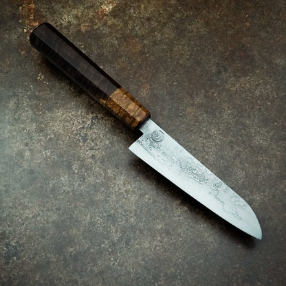 Handmade 120 mm tall Damascus utility knife by MK-Knives, Denmark